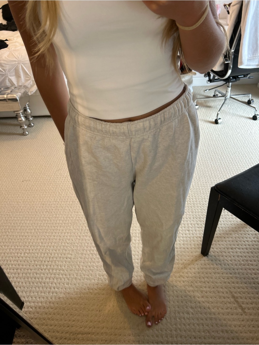 Casual Elastic-Waist Light Gray Jogger Pants